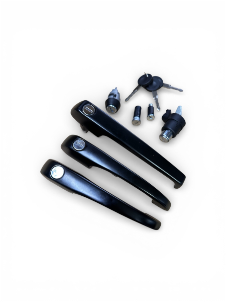 Komplette Schließgarnitur für VW T3 bis 1984: Zündschloss, Türgriffe, Schiebetürgriff und Gleichschließendes Türgriff-Set für VW T3 vorne und Schiebetür